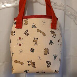 NEW Reusable Fabric Gift Bag Christmas Moose Beige Red Farmhouse style 8x8x4"
